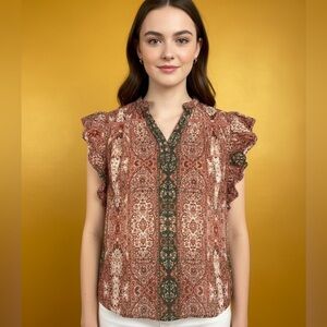 Good Hart- Floral Ruffle Sleeve Top - Multicolor